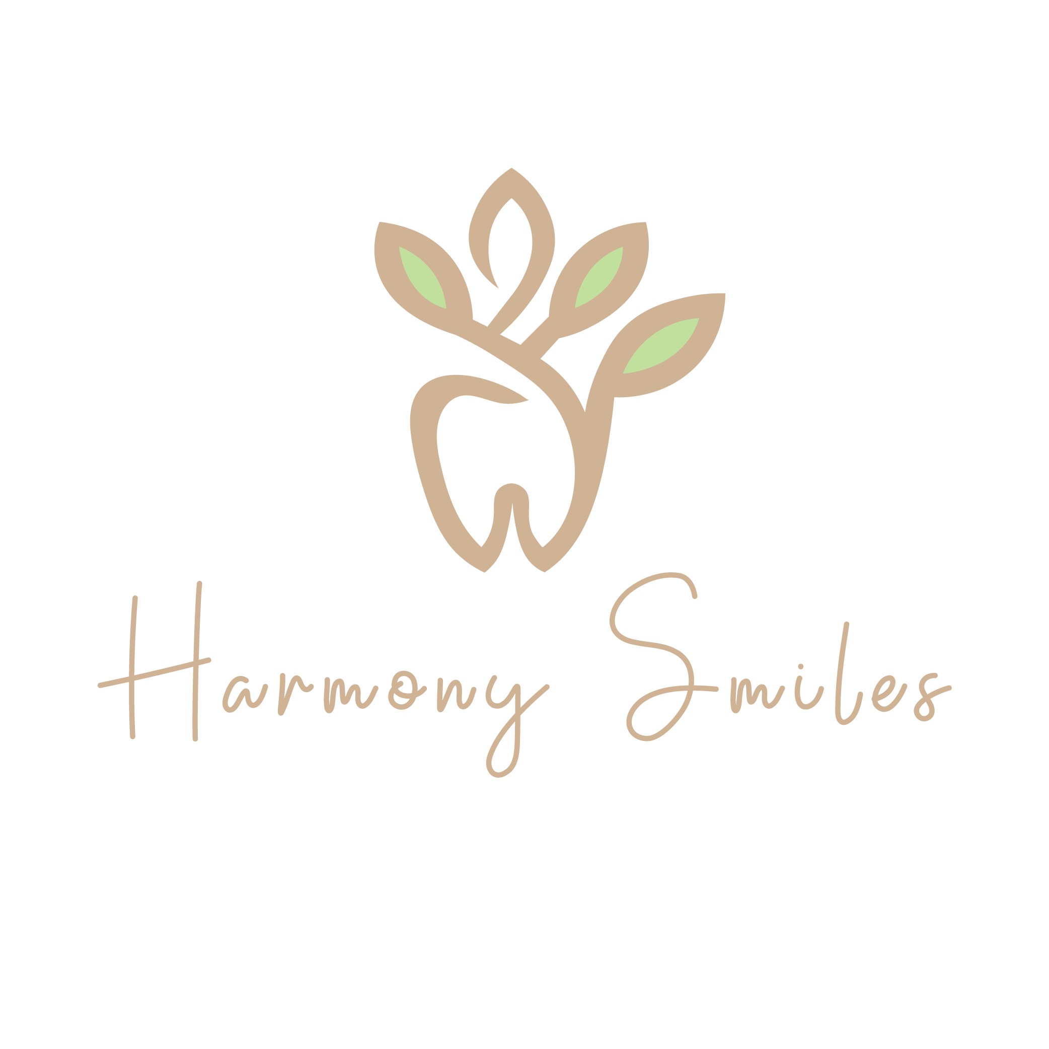 Harmony Smiles logo featuring a stylized tooth with leaves, representing dental care and patient comfort in Roselle Park, New Jersey.